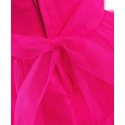 Babyhug Mesh Sleeveless Solid Party Frock With Floral Corsage- Hot Pink
