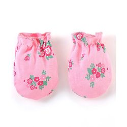 Babyhug 100% Cotton Knit Mittens & Booties Floral Print - Pink