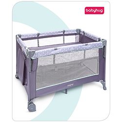 Babyhug Wonderland 2 in 1 Foldable Playpen Cum Travel Baby Cot with Mosquito Net - Grey| Easy Assembly| Compact Fold| Removable Cot Layer| Mesh Sides| Zipper Opening for Fun-play| Storage cum Carry Bag| Wheels with Lock| Attach to Parent Bed
