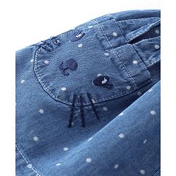 Babyhug Cotton Mid Thigh Skirt With Kitty Embroidery & Dots Print - Blue
