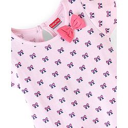Babyhug 100% Cotton Half Sleeves Bow Print Knitted Frock with Bow Applique Pack Of 2 - Light Pink & Fuschia