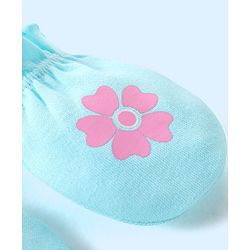 Babyhug 100% Cotton Mittens Floral Printed & Stripes Pack of 3 - Blue & Yellow