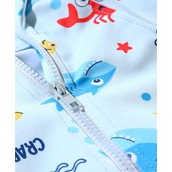 Babyhug Lycra Short Sleeves Legged Swimsuit Sea Animals Print - Blue