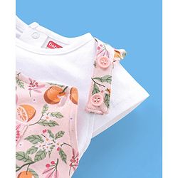 Babyhug 100% Cotton Half Sleeves Tee & Dungaree Set Tangerine Print- White & Light Orange