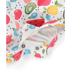 Babyhug 100% Cotton Knit Pomegranate Print Dungaree with Half Sleeves Inner Tee - White & Pink