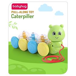 Babyhug Premium Caterpillar Pull Along Toy for Kids- Green| Pull String Plastic Pre-School Toys for Babies| Encourage Walking, Build Gross Motor Skills and Hand-Eye Coordination| BIS Certified| 18+ Months.