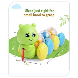 Babyhug Premium Caterpillar Pull Along Toy for Kids- Green| Pull String Plastic Pre-School Toys for Babies| Encourage Walking, Build Gross Motor Skills and Hand-Eye Coordination| BIS Certified| 18+ Months.
