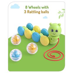 Babyhug Premium Caterpillar Pull Along Toy for Kids- Green| Pull String Plastic Pre-School Toys for Babies| Encourage Walking, Build Gross Motor Skills and Hand-Eye Coordination| BIS Certified| 18+ Months.