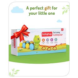 Babyhug Premium Caterpillar Pull Along Toy for Kids- Green| Pull String Plastic Pre-School Toys for Babies| Encourage Walking, Build Gross Motor Skills and Hand-Eye Coordination| BIS Certified| 18+ Months.