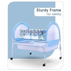 Babyhug Dream Time Cradle With Mosquito Net & Storage - Blue