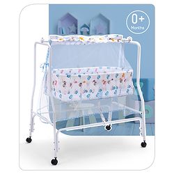 Babyhug Little Dreams Cradle with Mosquito Net & Wheels - Blue