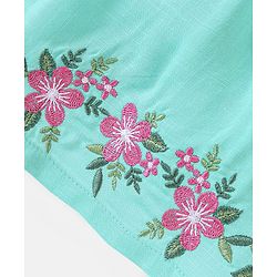 Babyhug 100% Rayon Woven Sleeveless Top with Embroidery and Bow Detailing Floral Print - Green