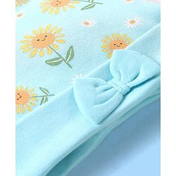 Babyhug 100% Cotton Cap Sun Flower Printed with Bow Applique Blue - Diameter 9 Cm