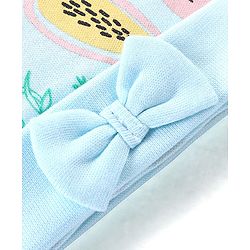 Babyhug 100% Cotton Cap Fruit Printed with Bow Applique - Blue