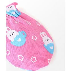 Babyhug 100% Cotton Cap Mittens & Booties Bunny Print Pink - Diameter 9 Cm