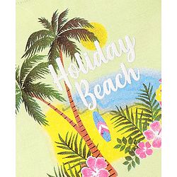 Babyhug 100% Cotton Half Sleeves Tee With Beach Graphics- Lime Green