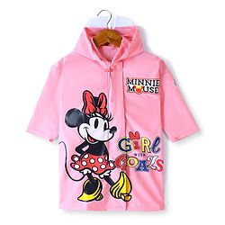 Babyhug Full Sleeve Calf Length Raincoat Minnie Print - Pink