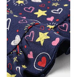 Babyhug Cotton Flutter Sleeves Nighty Heart Print - Navy Blue