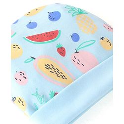 Babyhug 100% Cotton Cap Mittens & Booties Watermelon & Pineapple Print- Blue
