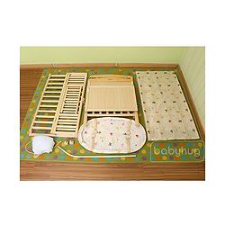 Babyhug Kelly Wooden Cot with Detachable Bassinet & Mosquito Net Natural| Adjustable Height| Wheels for Easy Movement| Easy to Assemble| Foldable Side Rail| Foldable Table| Storage Space