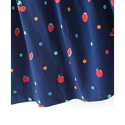 Babyhug 100% Cotton Knitted Frill Sleeves Frock With Bloomer & Headband Strawberry Printed - Navy