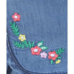 Babyhug Washed Denim Shorts Mid Thigh Floral Embroidered - Blue