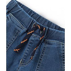 Babyhug Cotton Spandex Above Knee Length Bermuda With Stretch Car Embroidered - Blue