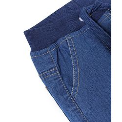 Babyhug Cotton Denim Full Length Stretchable Joggers Solid- Blue