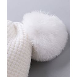 Babyhug Pom Pom Woolen Cap Teddy Design - White