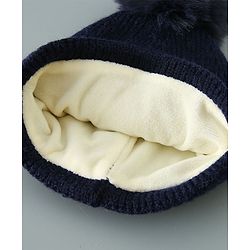 Babyhug Woollen Cap With Teddy Embroidery Blue - Diameter 10.5 cm