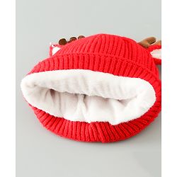 Babyhug Woollen Cap With Reindeer Design - Red
