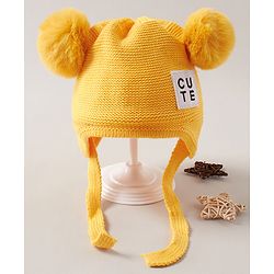 Babyhug Pom Pom Acrylic Woollen Cap Small Size - Yellow