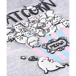 Babyhug Cotton Knit Half Sleeves Night Suit with Kitty Print - Grey Melange & Pink