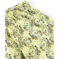 Babyhug Cotton Knit Full Length Pajama with Bunny Print - Yellow