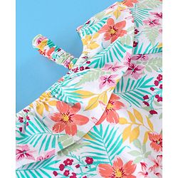 Babyhug 100% Cotton Knit Half Sleeves Off Shoulder Top Floral Print - Multicolour