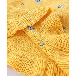 Babyhug Full Sleeves Sweater With Frill Detailing & Floral Embroidery- Yellow