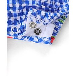 Babyhug Single Jersey Cotton Knit Checked Dungaree with Half Sleeves Tee Floral Print - Coral & Blue