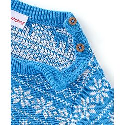 Babyhug Organic Cotton Knit Full Sleeves Sweater Set with Cap Reindeer Design - Blue