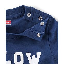 Babyhug Cotton Knit Full Sleeves Night Suit with Text & Stars Print - Blue & Light Grey