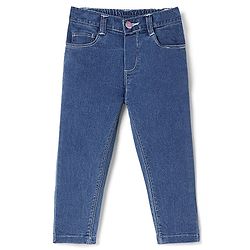 Babyhug Cotton Spandex Full Length Stretchable Solid Jeans - Medium Blue