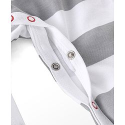Babyhug Cotton Knit Full Sleeves Footed Sleep Suit Stripes & Text Print - Grey & White