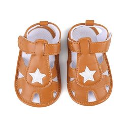 Cute Walk by Babyhug Booties with Velcro Closure Star Design - Light Brown