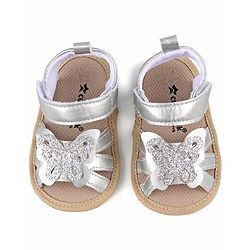 Cute Walk by Babyhug Velcro Closure Booties with Butterfly Detailing - Silver