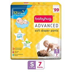 Babyhug Advanced Pant Style Diaper Small (S) Size - 7 Pieces, Honeycomb Technology, Cottony Soft Diaper with 3D Leak Guard, Latex & Alcohol Free, Anti-rash & Gentle
