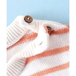 Babyhug Organic Cotton Full Sleeves Sweater Set Striped & Tiger Print - Peach & White