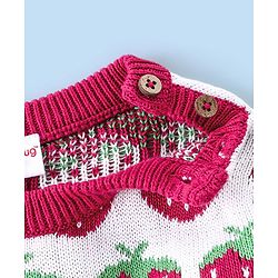Babyhug Organic Cotton Knit Full Sleeves Sweater Set with Cap Strawberry Design - Pink & White