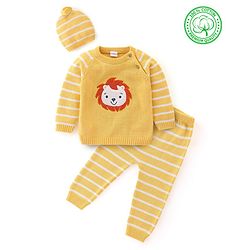 Babyhug Organic Cotton Full Sleeves Striped Sweater Set - Yellow