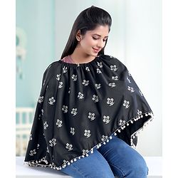 Babyhug Cotton Poncho Style Breast Feeding Nursing Cover Floral Print - Black