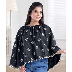 Babyhug Cotton Poncho Style Breast Feeding Nursing Cover Floral Print - Black