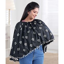 Babyhug Cotton Poncho Style Breast Feeding Nursing Cover Floral Print - Black